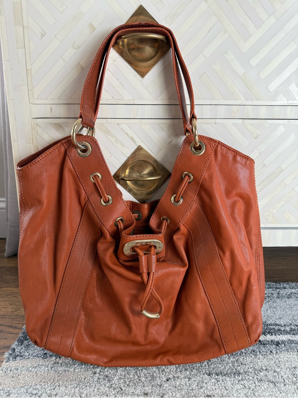 Vintage Michael Kors Burnt Orange leather Drawstring Shoulder Bag